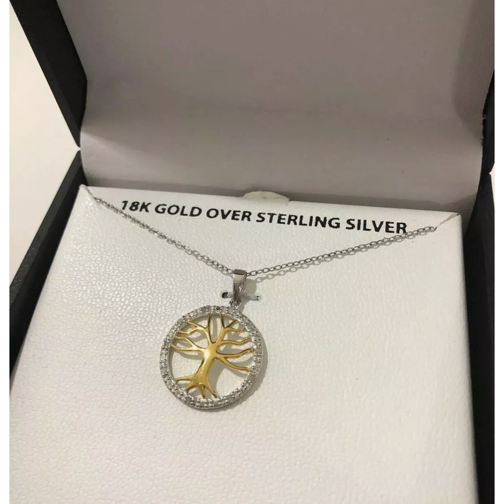 146 )Diamond Family Tree Pendant Necklace (1/1 in Sterling Silver and 18k - Picture 3 of 4